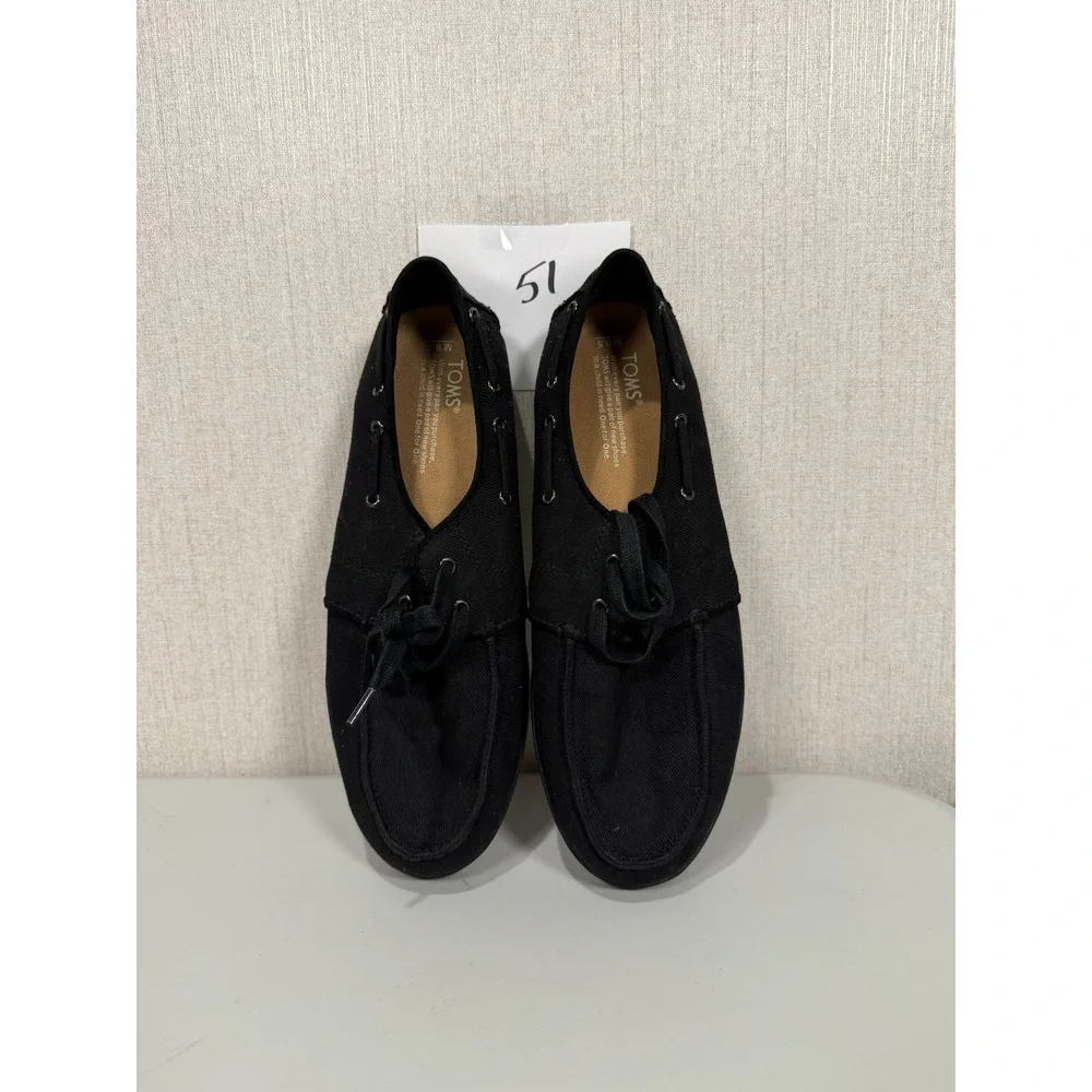 Toms Mens Boat Shoes Black Canvas Lace Up Loafers 10009395 Size 9.5 M